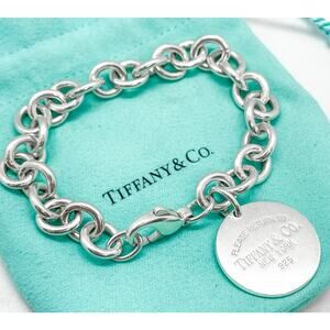 Tiffany & Co. Return to Tiffany Circle Tag Charm Bracelet Sterling Silver 7.5"